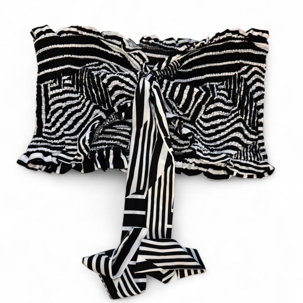 PINK‎ Dot Black & White Smocked Tube Top w/ Tie Front – Size 3X